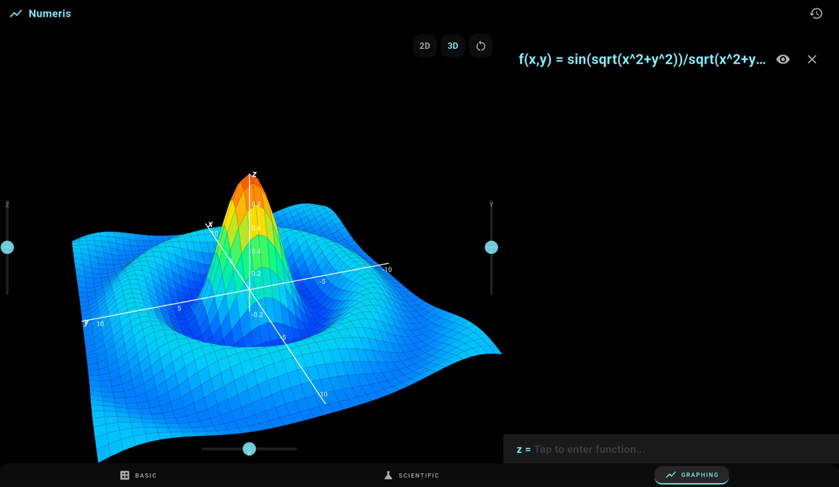 Numeris — 3D surface plot of a two-dimensional function