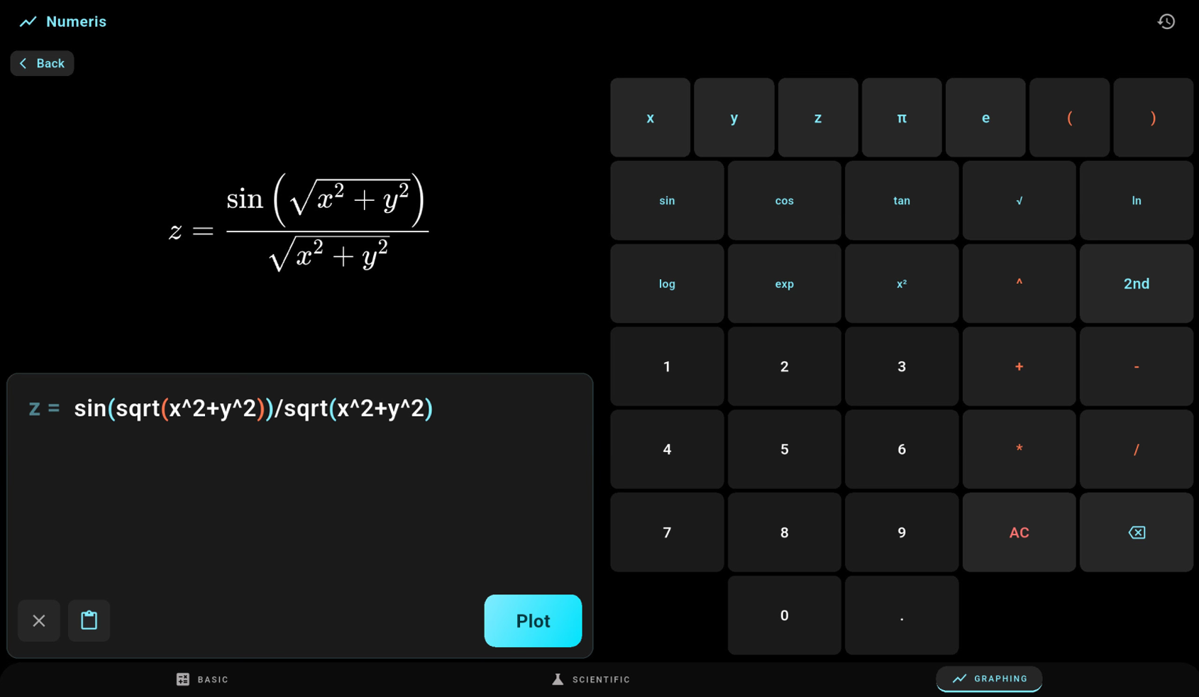 Numeris — Scientific mode with live LaTeX preview
