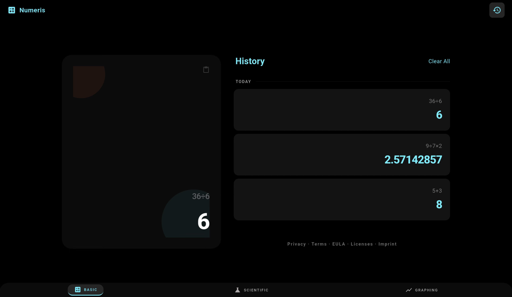 Numeris — local history with recent calculations